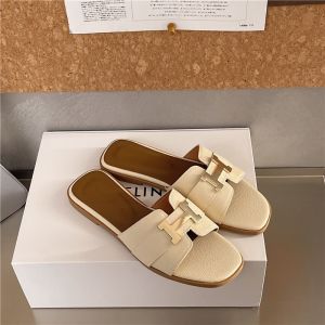 [Free Shipping] WomenS Summer Fashion Slippers For Outdoor Wear 2026 Spring Flat Square-Toed Sandals For Vacation And Beach Use