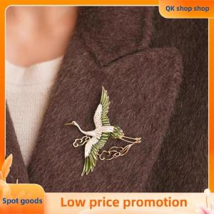 ✨QK shop✨ Chinese Style Elegant Rhinestone Green Enamel Wings Crane Clouds Brooches For Women Girls Flying Birds Lapel Pins Party Jewelry