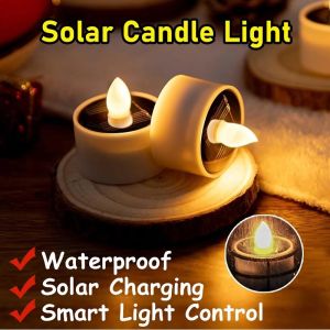 Solar Garden Lights Outdoor Waterproof Pathway Lamps Flameless Candle Lighting Camping Light