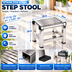 304 Stainless Steel Square Stool Thickened Heavy Duty Rust Proof Anti Slip Step Stool for Kitchen Bathroom Indoor Outdoor