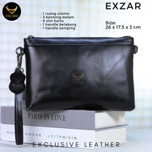 VALQO EXZAR Clutch Kulit Sapi Pouch Kulit Handbag Wanita Pria 6 Slot Kartu Tas Tangan Souvenir Kantor