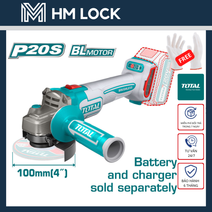 MÁY MÀI GÓC KHÔNG CHỔI THAN DÙNG PIN 20V (KHÔNG KÈM PIN & SẠC) TOTAL ...