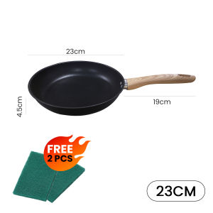 Nipiin 23-29CM Non Stick Pan Steak Frying Pan kawali Pan with Wood Handle Less Oil Cookware Suitable to any Stoves