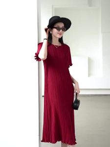 Miyake Pleated Luxury Casual Fashion Solid Color Dress #5323