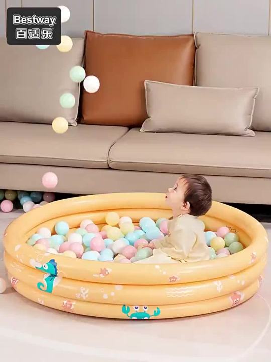 Bestway เด็ก Ocean Ball Pool หนาสีในร่ม Bobo Ball Pool ของเล่นเป่าลมสำหรับเด็กใช้ในบ้าน 1-3 ปี