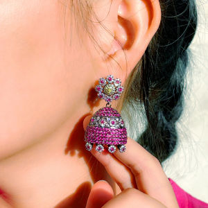 SEQUITO Trang Sức Retro Bollywood Ấn Độ Kundan Jhumka Bông Tai Thả Hoa Tua Rua Dài Hình Chuông Tua Rua Hình Hoa Hồng Đỏ Tím Đầy Đủ Cho Nữ SE598