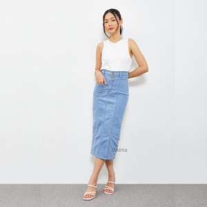 Onetta - BERNICE Skirt - Rok Jeans Wanita Midi High Waist Casual Semi Formal