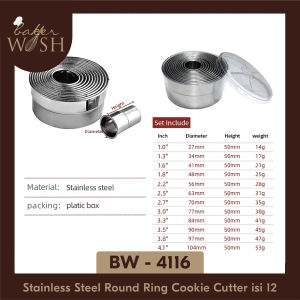 Stainless Steel Round Ring Cake Cutter Set isi 12 /Cookies Cutter BW - 4116