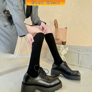 J.D. ถุงเท้ายาว สไตล์โลลิต้า ยืดหยุ่นสูง สีพื้น สําหรับสวมใส่ทุกวัน  Women Socks