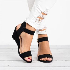 Free Shipping Plus-Size WomenS Sandals In Solid Color With Open Toe One-Strap Buckle And Height-Increasing Wedge Heel For Outdoor Wear Size 43