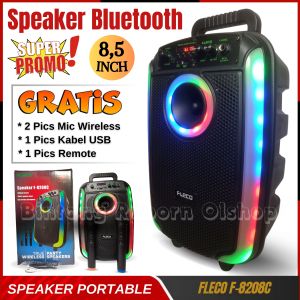 SPEAKER BLUETOOTH FLECO F-8208C LED 85 INCH FREE 2 MIC WIRELESS KARAOKE + REMOTE / SPEAKER PORTABEL KARAOKE FULL BASS / SALON BLUETOOTH PORTEBEL ~ BINTANG REBORN OLSHOP