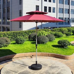 2.7M Outdoor Patio Big Umbrella with Base Stand Outdoor Sunshade Umbrella Heavy Duty Big Garden Solar Umbrella Retractable Waterproof Outdoor Parasol Umbrella Double Layer Sun Shade Tent Oxford Cloth