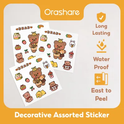 Orashare A01 Decorative Assorted Cartoon Stickers for Power Bank Wall Charger Laptop Tablet Aquaflask and so on Decoration Long Lasting Waterproof Aesthetic Cute Cartoon Design Magic Paper Stickers((Random 1PC Sticker) )