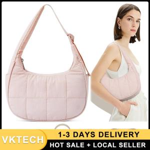 Nylon Quilted Shoulder Purses with Adjustable Strap Fashion Nylon Handbag Crescent Underarm Shoulder Bag for Women Girls