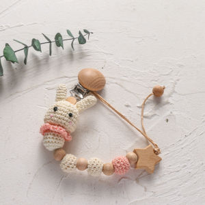 Mamimami Home Handmade Cute Baby Pacifier Chain Teether Clip Wooden Animal Pacifier Chain Bead Holder for Newborn Gift