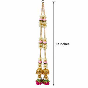 Artificial Flower and Bead Door Hanging 37 Inches | Beads & Bell Wall Hanging with Floral Tassels | Navrathri Deepavali Pooja Room & Festive Décor | 1 Pc