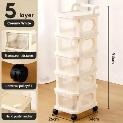 Yoice 2-5 Layers Storage Cabinet Organizer Transparent Kitchen storage cabinet Dust Cabinet With Wheels Household Removable Organizer Drawer Type Bedside Table Kitchen Rack Rustproof Storage Cabinet