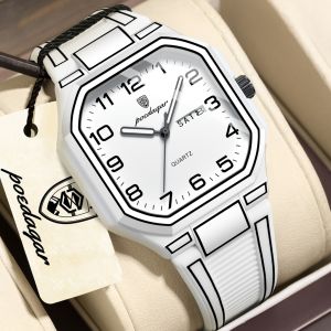 POEDAGAR Genuine Mens Watch Silicone Strap Luminous Calendar 100% Waterproof 608