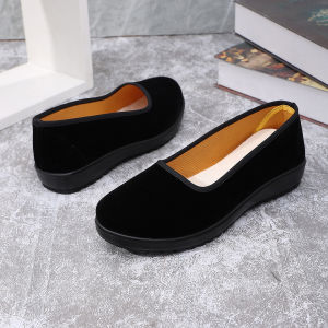 Free Shipping 2026 Spring WomenS Shoes Cloth Shoes WomenS Soft Sole Square Toe Flat Heel Non-Slip Black Work Shoes Wine