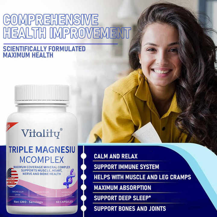 Triple Magnesium Complex for Sleep, Stress, Migraines, Immune Boost, 60