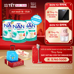 [CHỈ 15.01-10.02 QT Đơn 599K/999K] [Tặng Vali hình thú cho bé] Bộ 3 lon Sữa bột Nestlé NAN OPTIPRO PLUS 4 với 5HMO xuất xứ Thụy Sĩ - Hộp 1500g cho bé từ 2 - 6 tuổi