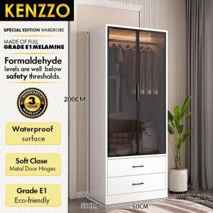 [FREE INSTALLATION ] Kenzzo : Umia Wardrobe with glass door premium E1 Grade Board with drawer with adjustable layer