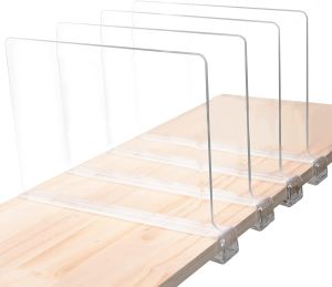 4 PCS  Adjustable Clear Acrylic Shelf Separators For Wood Shelves And Wardrobe