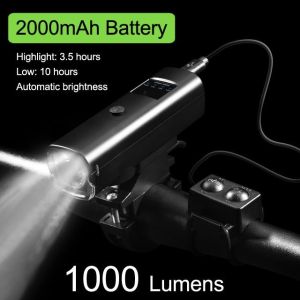 Newboler 1800 Lumen Smart Induction Bicycle Front Light Set USB Rechargeable 4000mAh LED Head Light with Horn Bike Lamp Cycling FlashLight