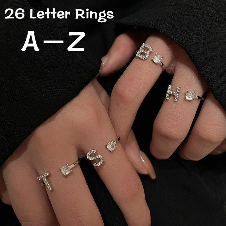 26 English Letter Open Finger Rings A-Z Initials Name Alphabet Female  Creative Ring Fashion Wedding Party Jewelry Gifts Lazada PH