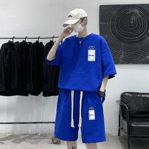 2PCS Suits for Men Cotton Plus Size T Shirt Youth Trend Handsome Loose Casual Short-sleeved Sports Suit