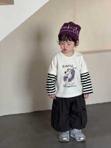 Childrens autumn clothing Korean-style kids wear baby autumn outfits 2026 Boys Patchwork Sleeves T Casual shirt and pants set
