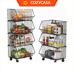 【COZYCASA】Kitchen Basket Rack with Wheels Multipurpose Rack Storage Heavy Duty Vegetable