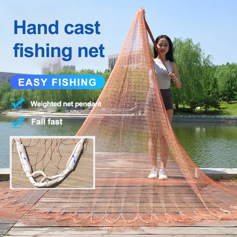 Hand Cast Net Blue Ring Throwing Fishing Network Multi Strand