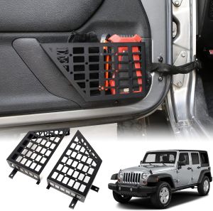Metal Front Door Storage Pockets Compatible with 2007-2018 Jeep Wrangler JK JKU 2/4 Front Door Side Insert Organizer Stainless Steel Upgraded