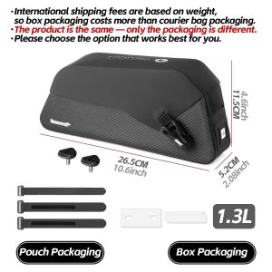 Rhinowalk Bicycle Top Tube Bag Waterproof Bike Front Frame Storage Bag Screw & Strap Fixed Cycling Travel For MTB Road Gravel