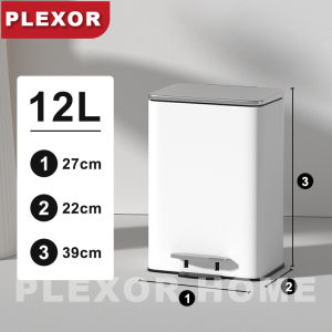 Plexor 12L Smude Resistant Small Rectangular Trash Can With Soft-Close Lid and Foot Pedal Stainless Steel Metal Step-On Trash Can for Home and Kitchen Large Capacity Garbage Cans with Cover Odor Proof and Hygienic