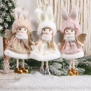 XYAX Cartoon Christmas Plush Angel Girl Dolls Soft Handmade Long Ears Angel Girl Ornaments Kids Gift Exquisite Xmas Tree Pendant Home Xmas Decor