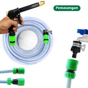 AMINI Paketan Selang Air 1/2 Inch 10 Meter Sampai 35 Meter Selang Bening Selang Air Benang Transparan Dengan Semprotan Air Watergun Jet Spray Selang Cuci Mobil Motor Siram Tanaman Dan Kebun