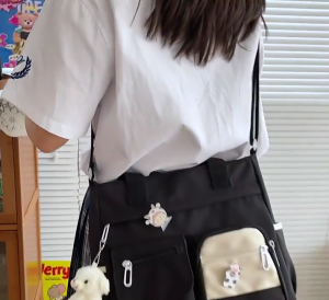 CanvasCrossbody Bag for Girl Student Casual Shoulder Bag Large Capacity Fashion Messenger Bag Black/White/Green/Purple