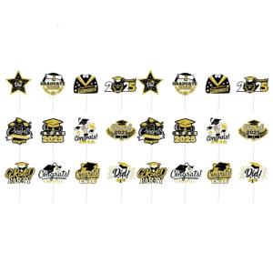 Set of 24 Cake Decoration Set Graduation Cake Toppers Party Picks Paper Texture Suitable for Holiday Celebration