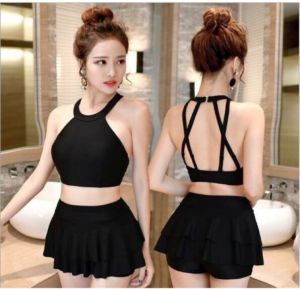 Đồ bơi nữ bikini 2 mảnh cổ yếm kín đáo 4 dây phối quần chân váy 2 tầng đủ màu đi biển đẹp Áo Tắm SG