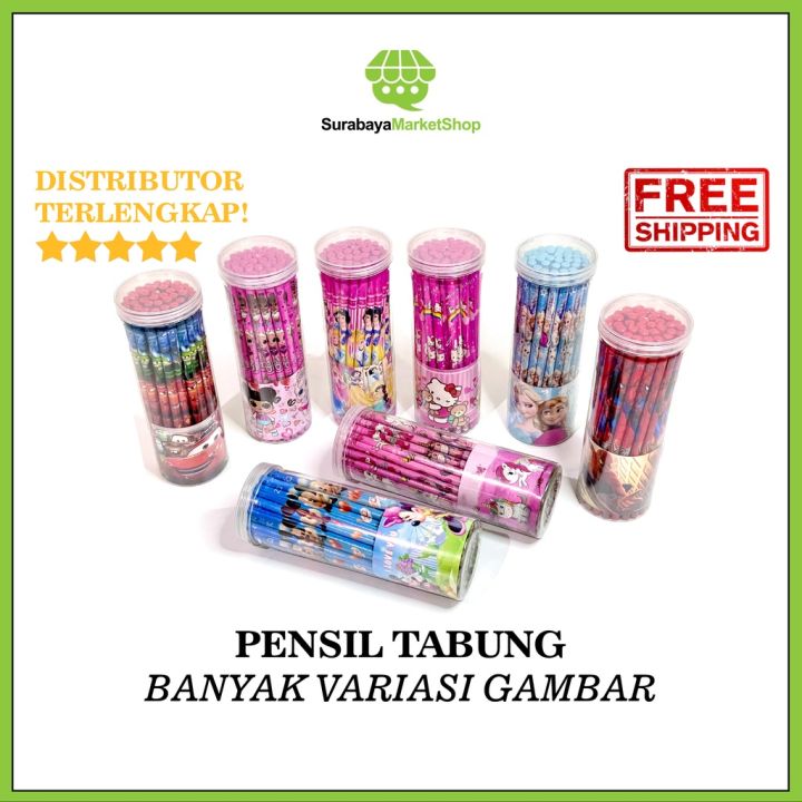 Pensil Tabung 2B (1pcs) - Karakter Kartun Gambar Cars Spiderman Frozen ...