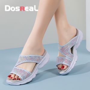 Dép đế bằng DOSReal cho nữ dép nữ thanh lịch sang trọng cỡ lớn 36-42 Dép xăng đan EVA lưới nhẹ Hàn Quốc cho nhà thờ Xăng đan nữ thoải mái thường ngày mùa hè