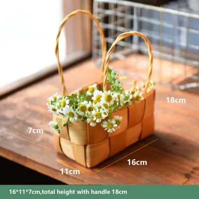 CANICECA with Handle Fruit Basket 3 Styles Handwoven Handhold Weaving Flower Basket Vine High Quality Handmade Household Braid Storage Baskets Home Decoration /Restaurant Serving Tabletop Display