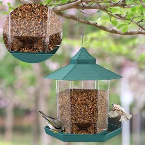 1pcs Outdoor Hanging Bird Feeder  Panorama Bird Feeder Hexagon Shaped with Roof for Garden Decoration and Bird
