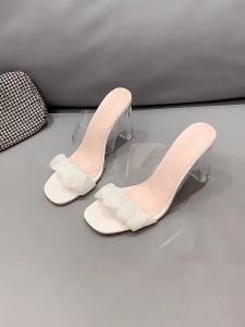 [Free Shipping] Womens Summer Sandals for Outdoor Wear 2025 New Korean Style Chunky Heel Fashion Square Toe High Heel Slippers