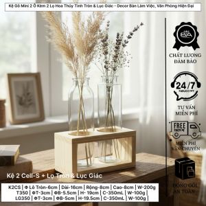 Kệ Gỗ Bình Thủy Tinh Trồng Cây Thủy Sinh Decor Bàn Làm Việc - Lọ Hoa Trang Trí Hiện Đại
