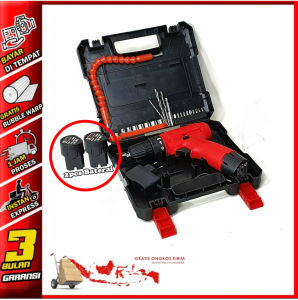 HDT Cordless Drill Mesin Bor Bolak Balik 10mm Battery 12V 1.5AH Set Box 2 Pcs Baterai Dan ACC Mata Flexible