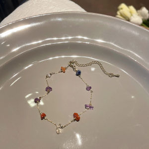 [fenggongshuode] Korean Simple Colored Stone Chain Necklace For Women Golden Party Beach Clavicle Gift Aesthetic Jewelry