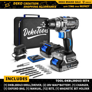 DEKO 20V Brushless Drill 42N.M Electric Screwdriver18+1 Torque Settings2-Speeds3/8" Keyless Chuck Power Tools(DKBL20DU3)